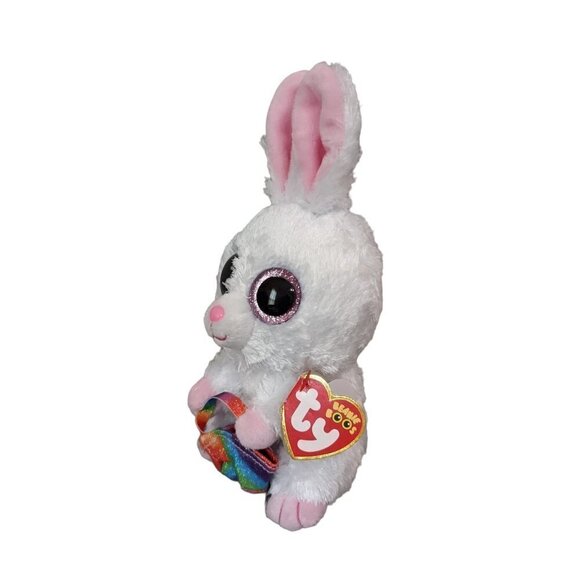 New TY Beanie boo Rabbit Sunday sparkle eyes rainbow basket  Easter  9" … - Picture 7 of 12
